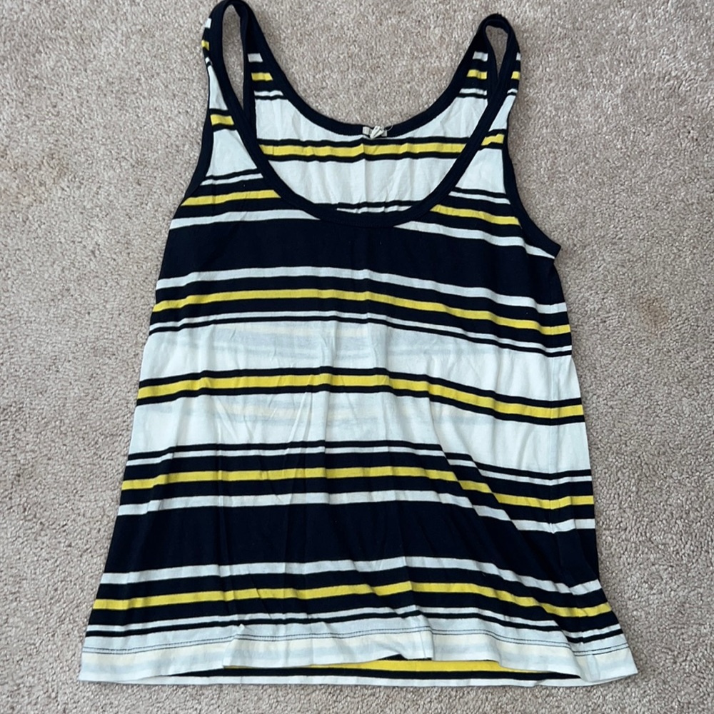 Women’s J Crew Navy white and yellow striped tank top size medium